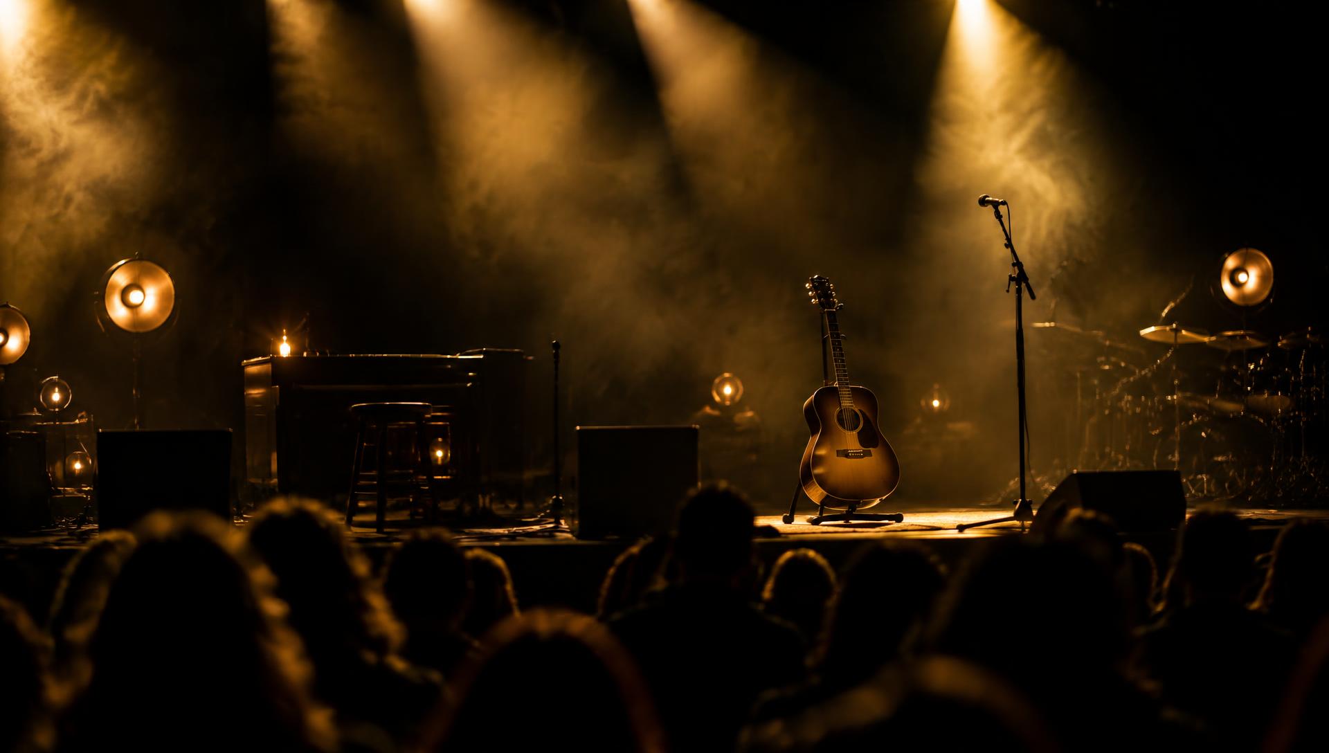 Palco iluminado com violão